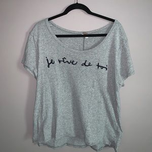 Free People Gray Stitched Tee